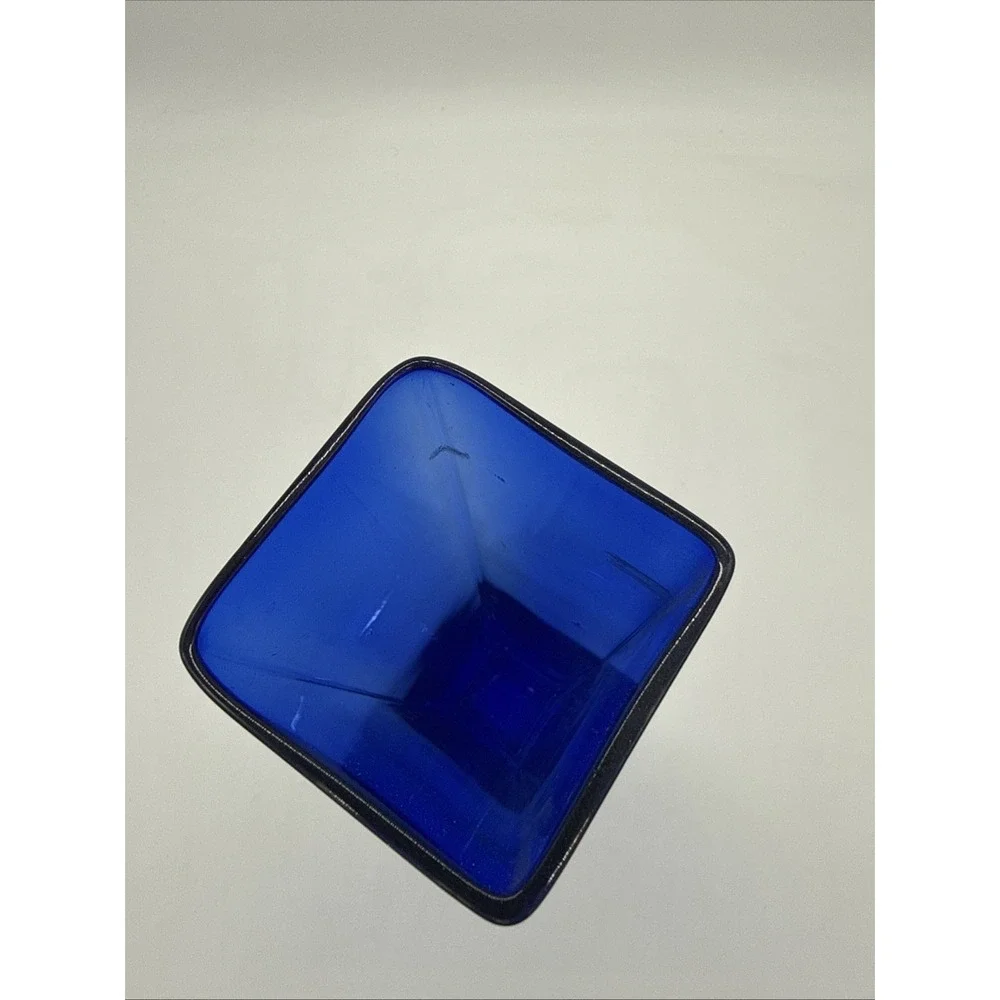 VTG Mid Century Modern MCM COBALT BLUE Rectangular VASE Clear Square Base 10